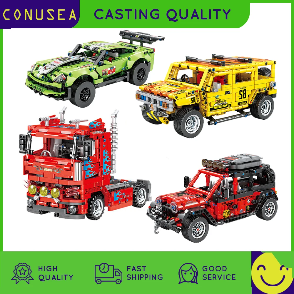

Building Blocks Brick High-Tech Super Sport Car Truck Off-Road Model Bricks Moc Mechanical Pull Back Vehicle Toys for Kids Gifts
