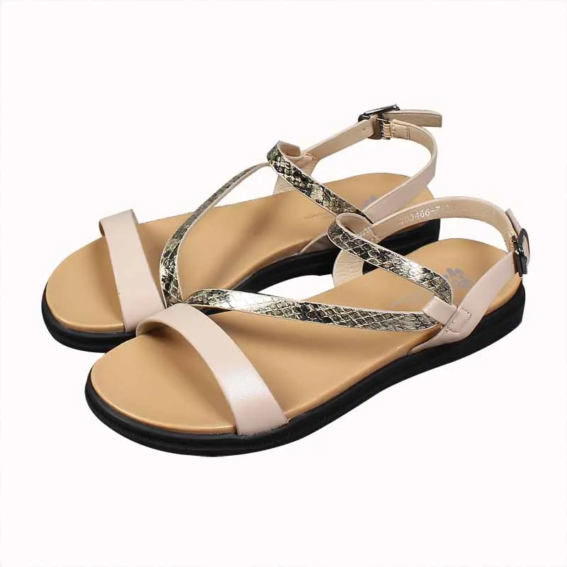 

Roman Sandals 2021 Summer Open Toe Female Shoe Snakeskin Gladiator Peep Fashion Girls Comfort Multicolored Flat Back Strap Casua