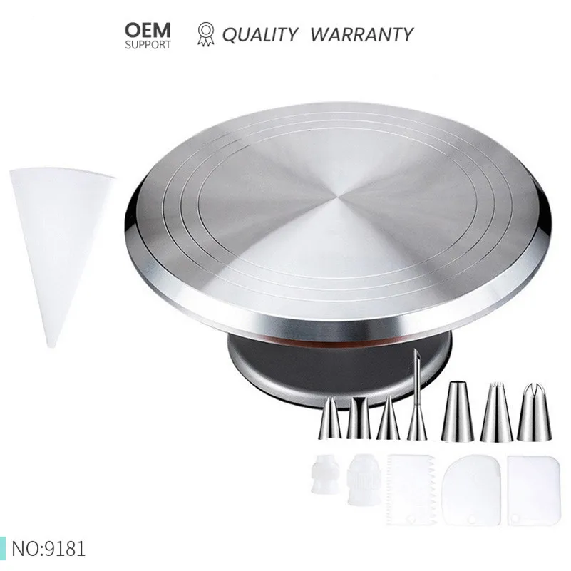 

12 Inch Alloy Cake Decorative Turntable 304 Stainless Steel Decorating Nozzle Set Rotating Cake Kitchen Tools 15pcs/Set