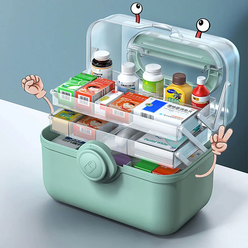 Аптечка портативная пластиковая вместительная многофункциональная с ручкой
