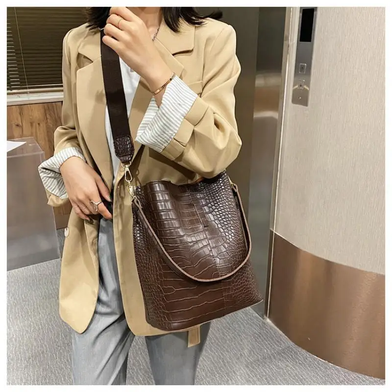 

Женская сумка на одно плечо с каменным узором, модная универсальная вместительная Портативная сумка-мешок с широким ремнем на плечо