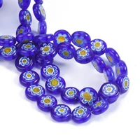 flat round 8mm 10mm deep blue yellow flower patterns millefiori glass loose crafts beads lot for diy jewelry making findings