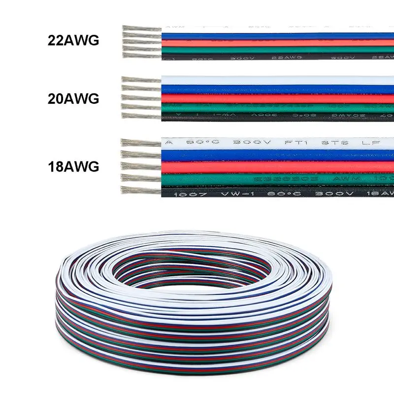 20 м 5 контактный провод 22AWG RGBW Электрический кабель Луженая медная проволока SM JST