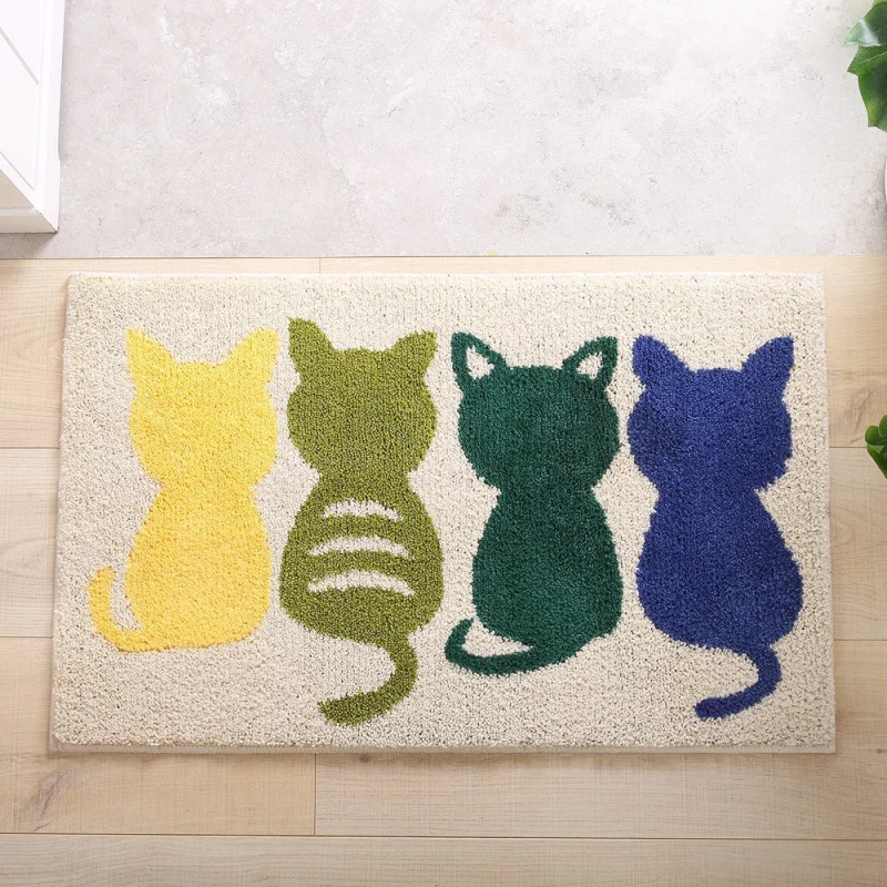 

Colorful Cat Cartoon Memory Foam Bath Mat Bathroom Rugs Machine Washable Non Slip Microfiber Floor Carpet