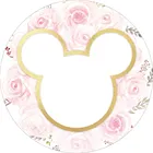 Розовая Золотая мышь детские товары для вечерние баннер на первый день рождения с именем на заказ цветок круглый фон фотография мультяшный баннер