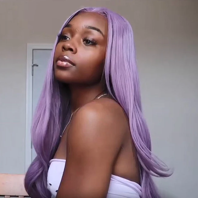 Light Purple EEWIGS светильник Фиолетовый Натуральный прямой синтетический парик на кружеве высокая температура Glueless цвет лаванды парики для женщин вечерние - Цвет: Light Purple