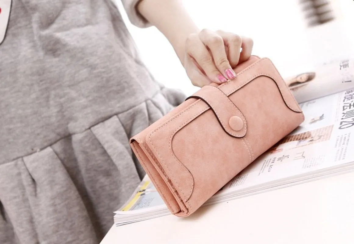 Брендовый женский кошелек ретро матовый прошитый длинный держатель для карт