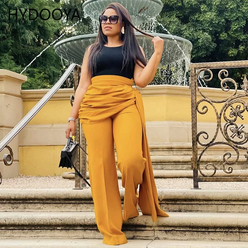 

Spring Winter 2022 Women Fashion Woman Pants Ruched High Waist Straight Pants Ladies Stretch Flare Trousers Solid Tassel Pants