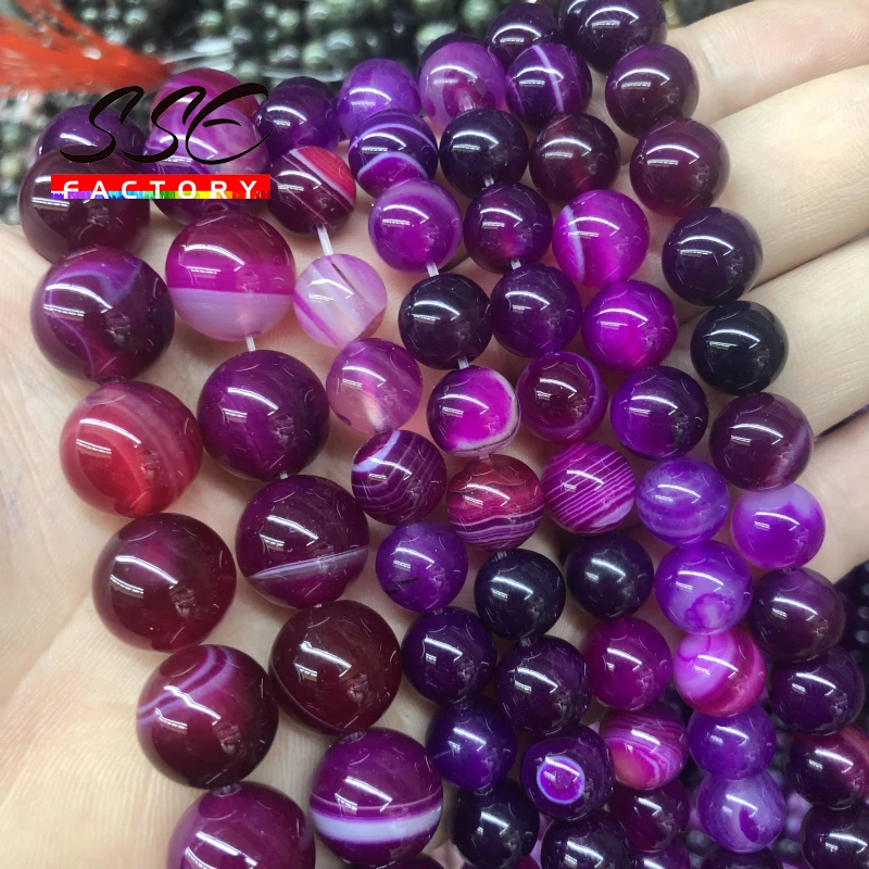 

Natural Magenta Stripes Agates Beads Round Loose Stone Beads For Jewelry Making Accessories DIY Bracelets 4 6 8 10 12 14mm 15"