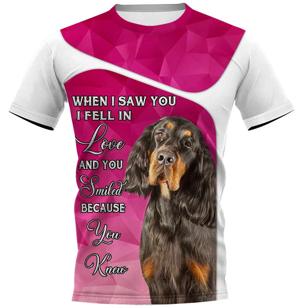 

CLOOCL Animals Dogs T-shirts 3D Graphic Gordon Setter Fell In Love Dogs Pullovers Tops Casual Harajuku Streetwear Men Clothing