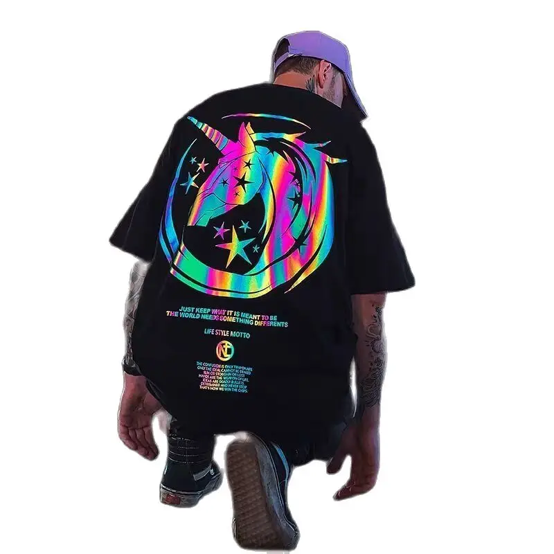 Футболка Светоотражающая для мужчин и женщин свободная уличная одежда пар топы с