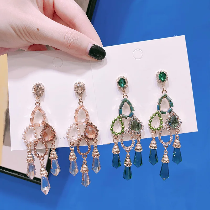 Fashion Korean Exaggerated Personality Crystal Pendant Earrings Elegant for Women Rhinestone Earrings Jewelry
