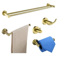 brushed gold wall mounted hand double towel bar towel ring toilet paper holder robe towel coat hooks bathroom accessories kit
