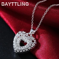 bayttling silver color 18 inch aaa zircon heart pendant necklace for woman luxury fashion wedding party gift jewelry