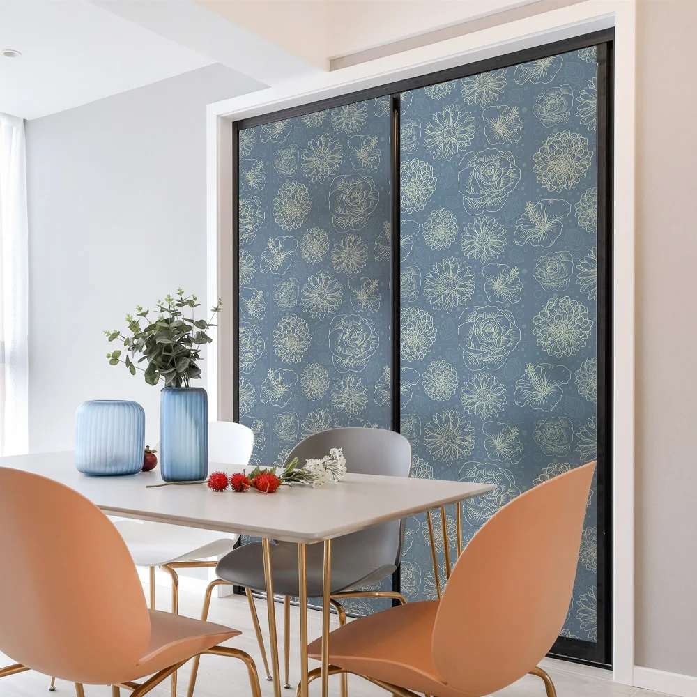 Темно синий европейский стиль окно Fim цветы витражные стекла стикер матовый