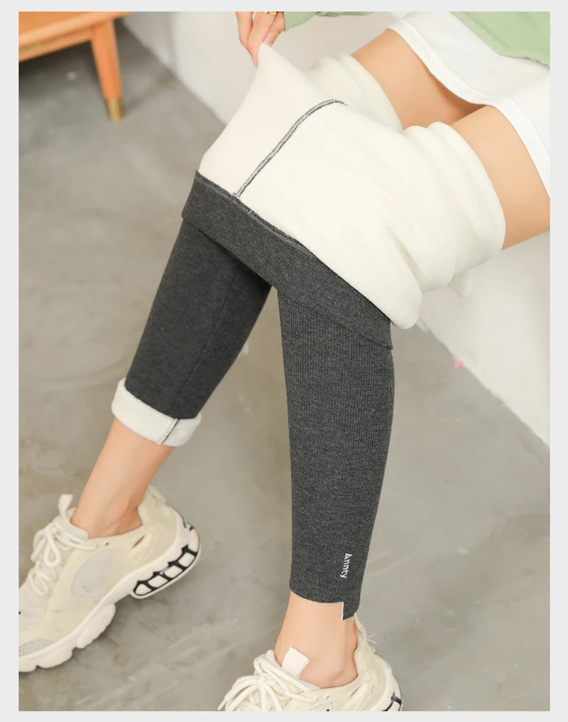 

New Autumn and Winter Cotton Ninth Pants High Waist Leggings Thread Slim Thicker Solid Color Softer Keep Warm Leggings