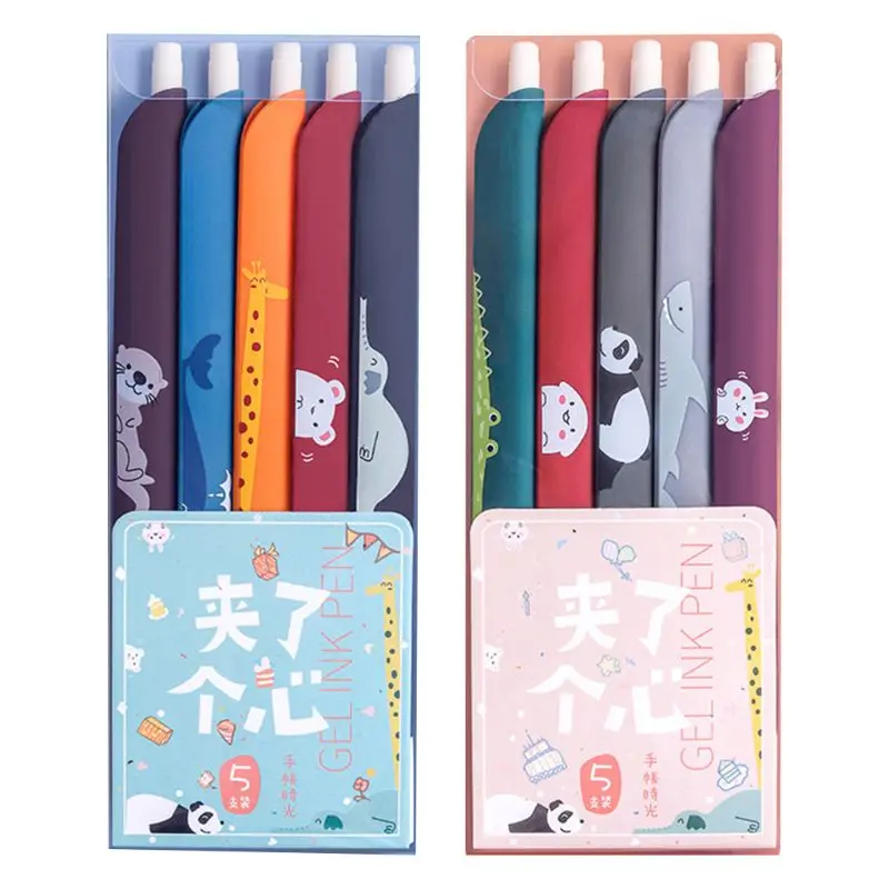 

5pcs 0.5mm 3 in 1 Multifunction Retro Color Gel Pen Creative Journal Ruler Cartoon Bookmark School Supplies