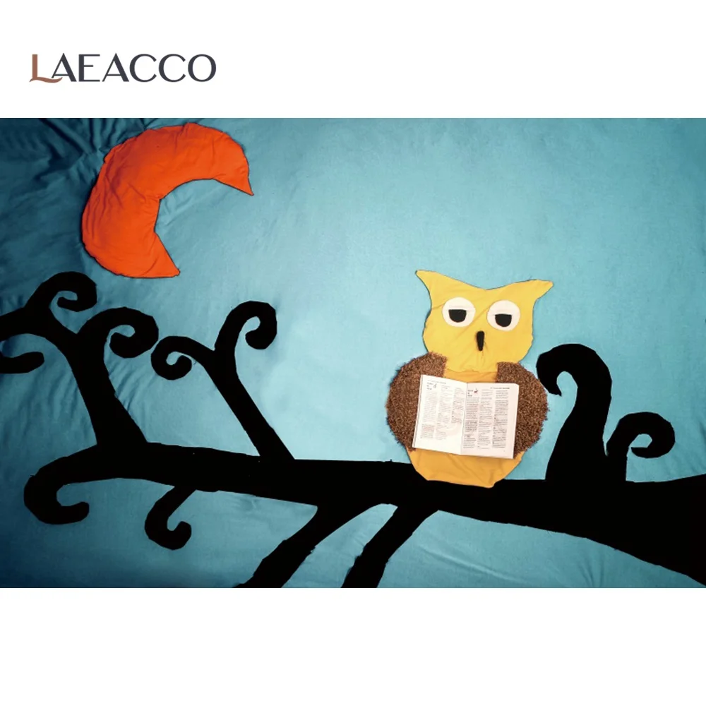 

Laeacco Newborn Baby Shower Backgrounds Midnight Cartoon Owl Moon Newborn Poster Portrait Photography Backdrops Photo Studio