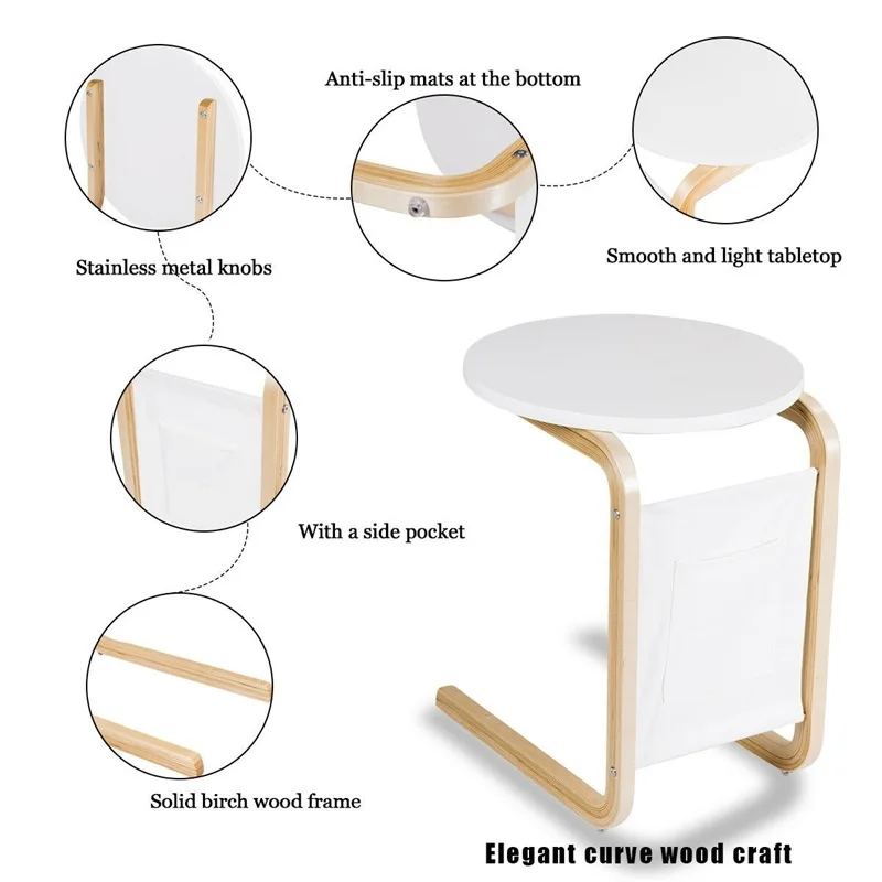 Bentwood Accent Журнальный Столик Круглый настольный с сумкой для хранения белый