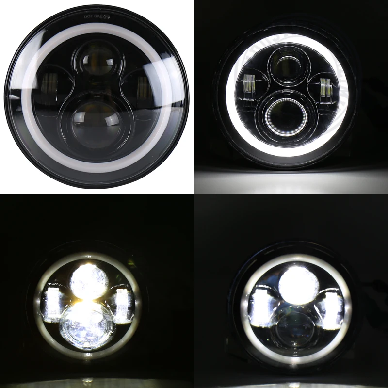 Черный 7 дюймовый круглый светодиодный фары с высоким ближнего света Белый DRL