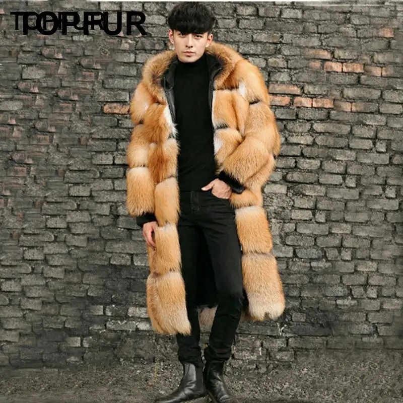 TOPFUR Real Fur Coat Men Natural Red Fox Fur Coat Men Winter Men's Collection Coat With Fur Hooded Genuine Leather Jacket Spring