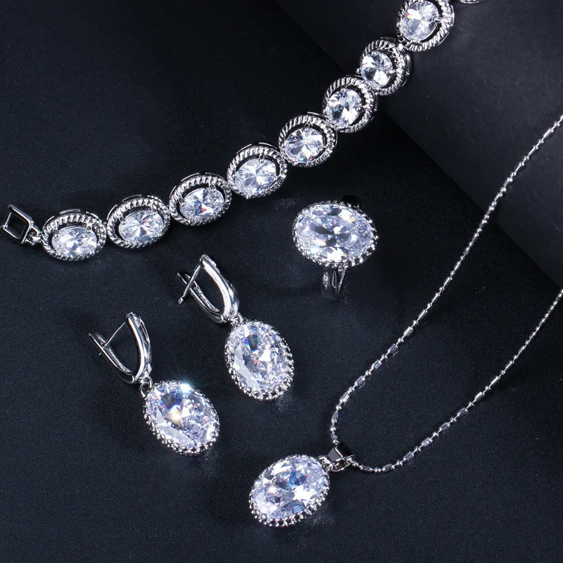 

Ornament European and American Minimalist Versatile Water Droplet Four-piece Set Top Grade AAA Zircon a Generation of Fat