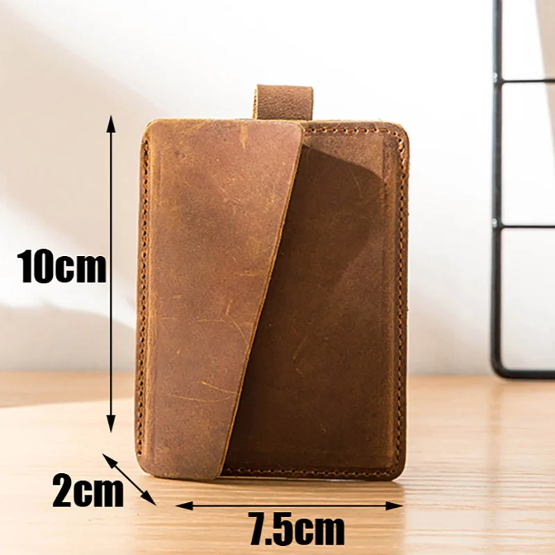 Light Brown Мужская ультратонкая Компактная сумка для карт AETOO, простой комплект для карт с нулевым кошельком, кожаная портативная Высококачественная мини-карта с клипсой для женщин - Цвет: Light Brown