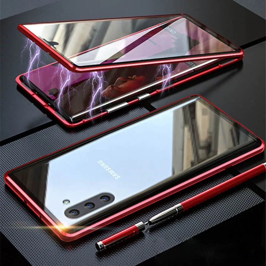 R just магнитный металлический чехол бампер для Samsung note 10 plus закаленное стекло