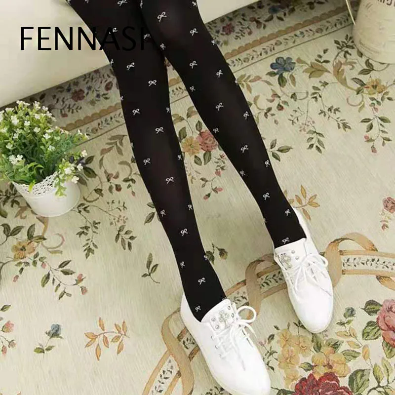 FENNASI Harajuku колготки в горошек с принтом черные нейлоновые женские высокой талией