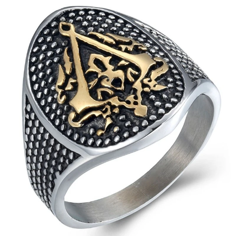 

Mens Titanium Steel Fashion Punk Ring Assassin's Creed Ring Mens Gold Black Ring Brotherhood Ring Jewelry Gift