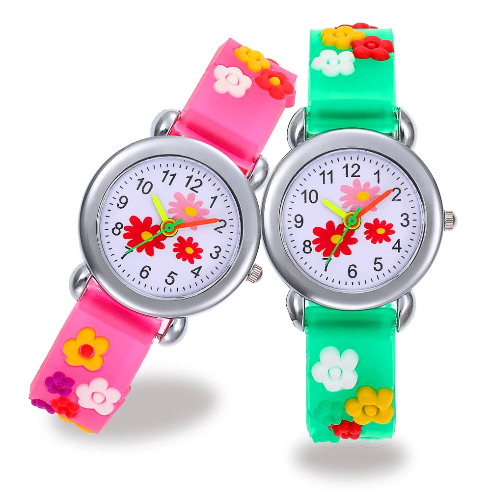 Детские часы с резиновым ремешком и 3D цветком Спортивные кварцевые наручные для