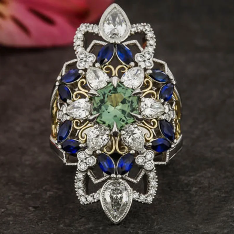 Красочные Роскошные Ретро дворцовые кольца для женщин Резные Ажурные микро