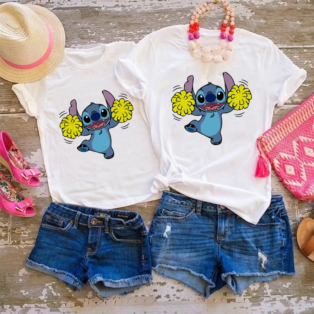 Stitch Family Matching Clothes Tshirt Short Sleeve T Shirt Soft Harajuku Children Tshirt Famliy Look Drop Ship matching family outfits