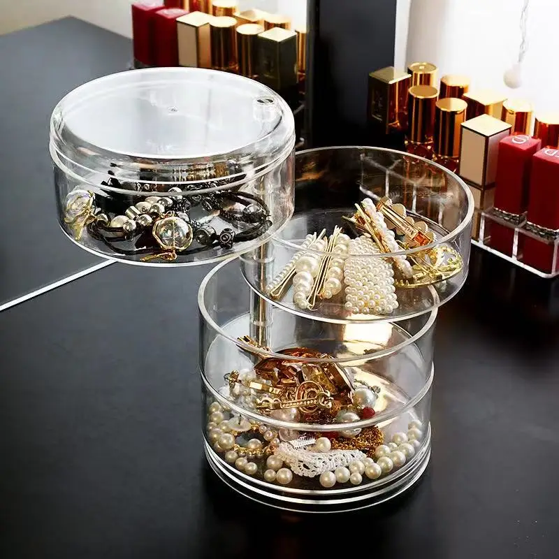 

Transparent Rotating Women Jewelry Storage box Multi-layer 360Rotatable Plastic Dustproof High Capacity Cosmetics Beauty storage