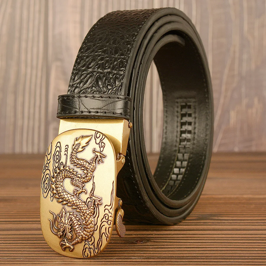 

Crocodile pattern men's real leather belt automatic buckle belt casual jeans belt