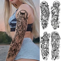 waterproof temporary big arm sleeve tattoo stickers god death skull demon owl snake flash tattoos woman body art fake tatto male