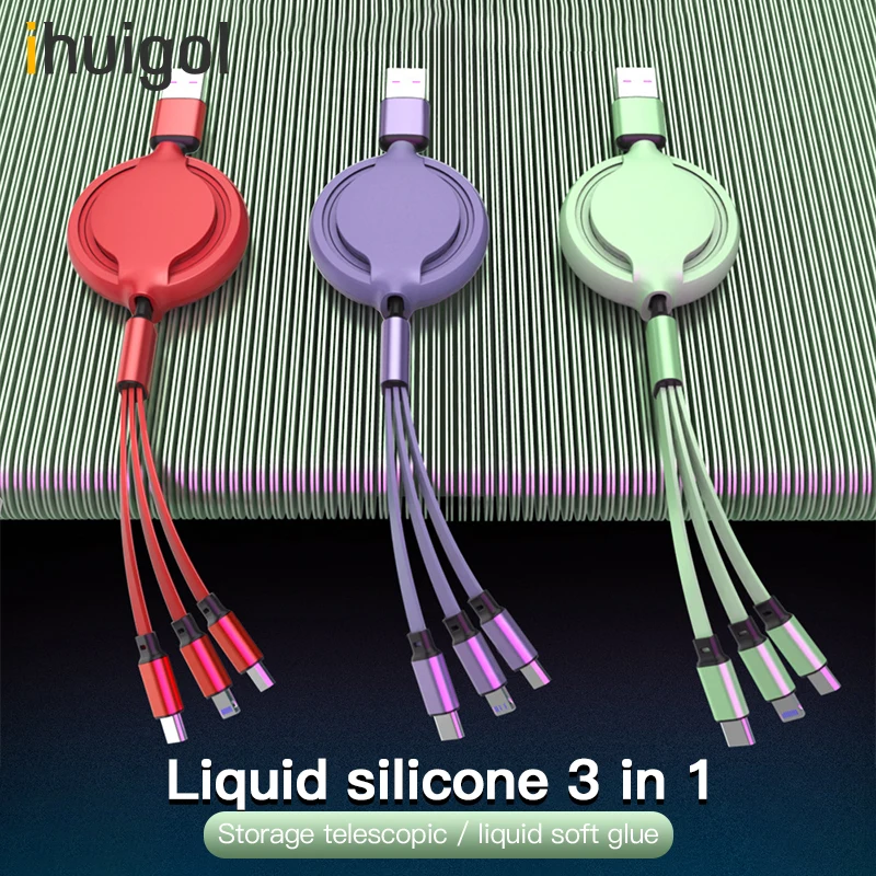 Ihuigol 3 в 1 Micro USB Тип C 8 Pin кабель Быстрая зарядка для iPhone 11 Pro Max Samsung Huawei силиконовый