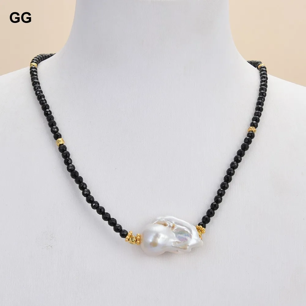 GG ювелирные изделия 18 &quotнатуральный 4 мм Ограненный Черный оникс белый Кеси