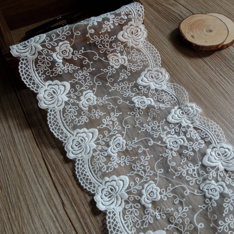 

1Yard Applique Guipure Lace 17.6cm Lace Ribbon Embroidery Rose Flower White Lace Fabric Sewing Supplies koronka dentelle LA5