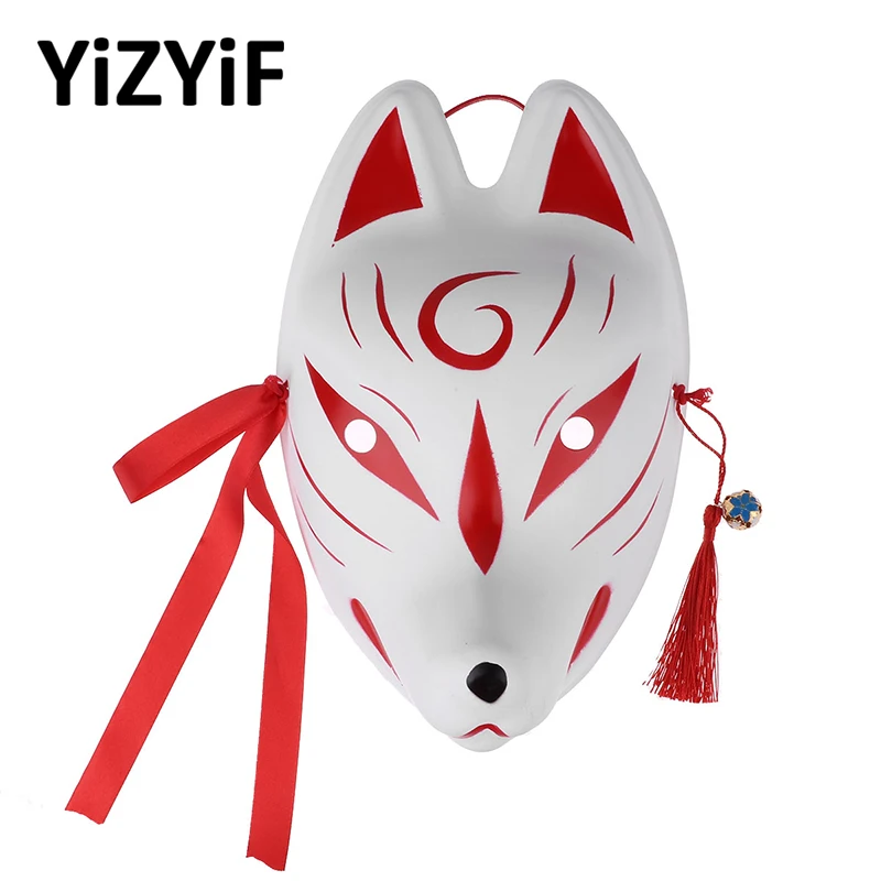 

Fox Masks Halloween Hand-painted Japanese PVC Half Face Rabbit/Full Face Fox Mask with Tassels Small Bells Party Show Masquerade