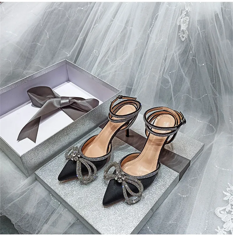 2021 роскошные женские дизайнерские модельные туфли с бантом и острым носком на