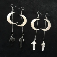 whiteblack quartz crystal aura witchy earrings crescent moon gothic occult boho crystal crown accessories jewelry earrings