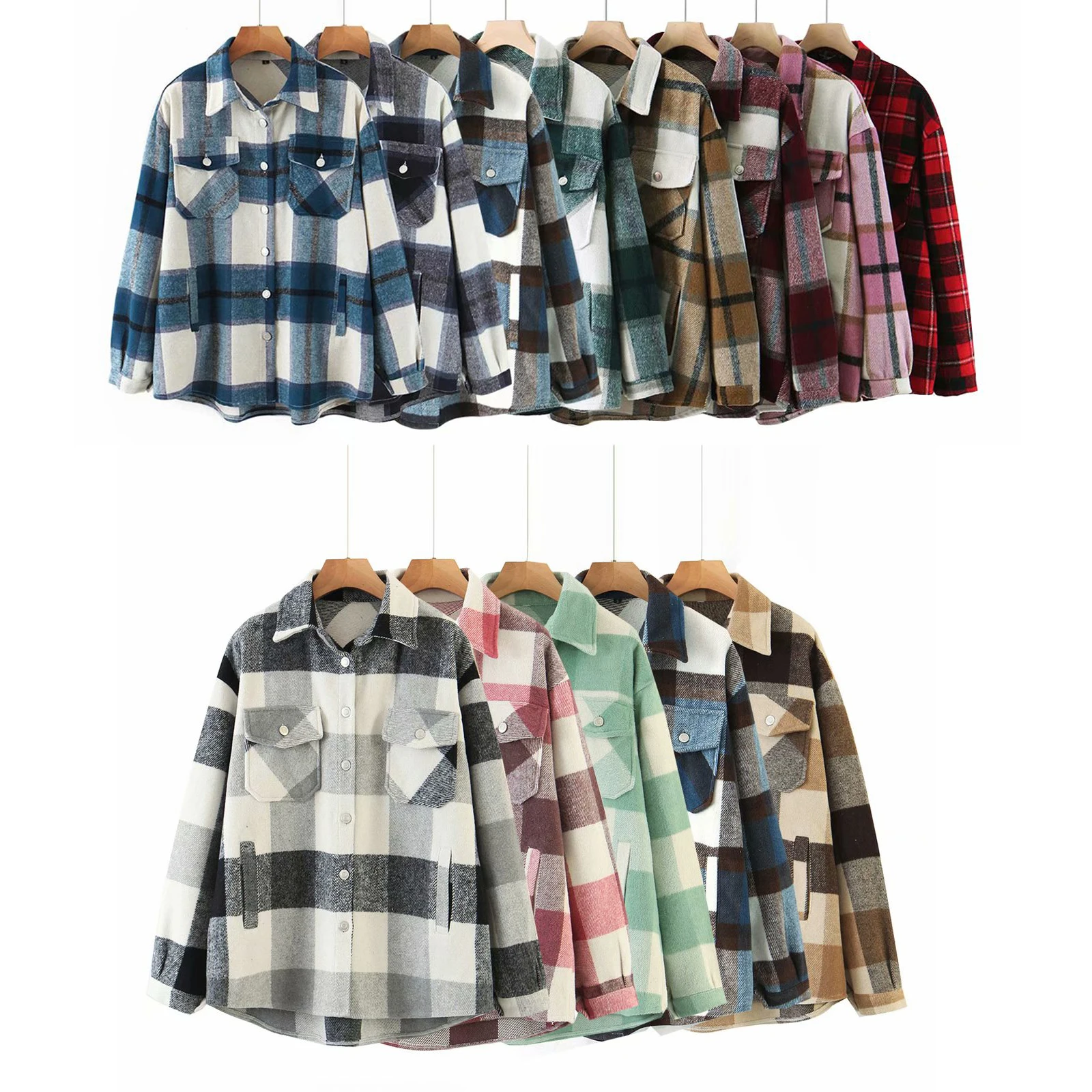 Зимняя зеленая клетчатая куртка женская уличная одежда плотное шерстяное пальто