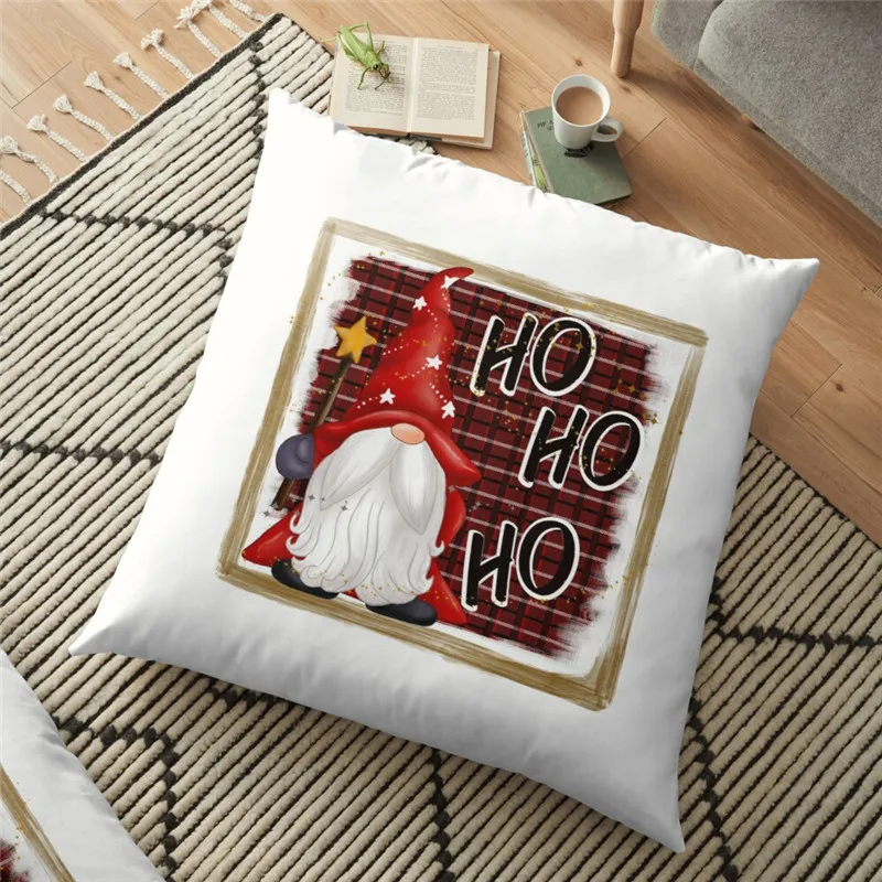

Рождественская наволочка в клетку гном 45*45 см с красным принтом, Рождественская наволочка, подарки, Рождественская декоративная подушка дл...