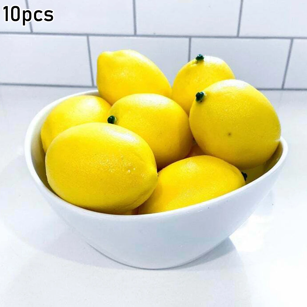 

10 Pcs Artificial Lemon Fake Fruit Ornament Styrofoam 7.3*5.2cm For Kitchen Party Home Decoration Accessories