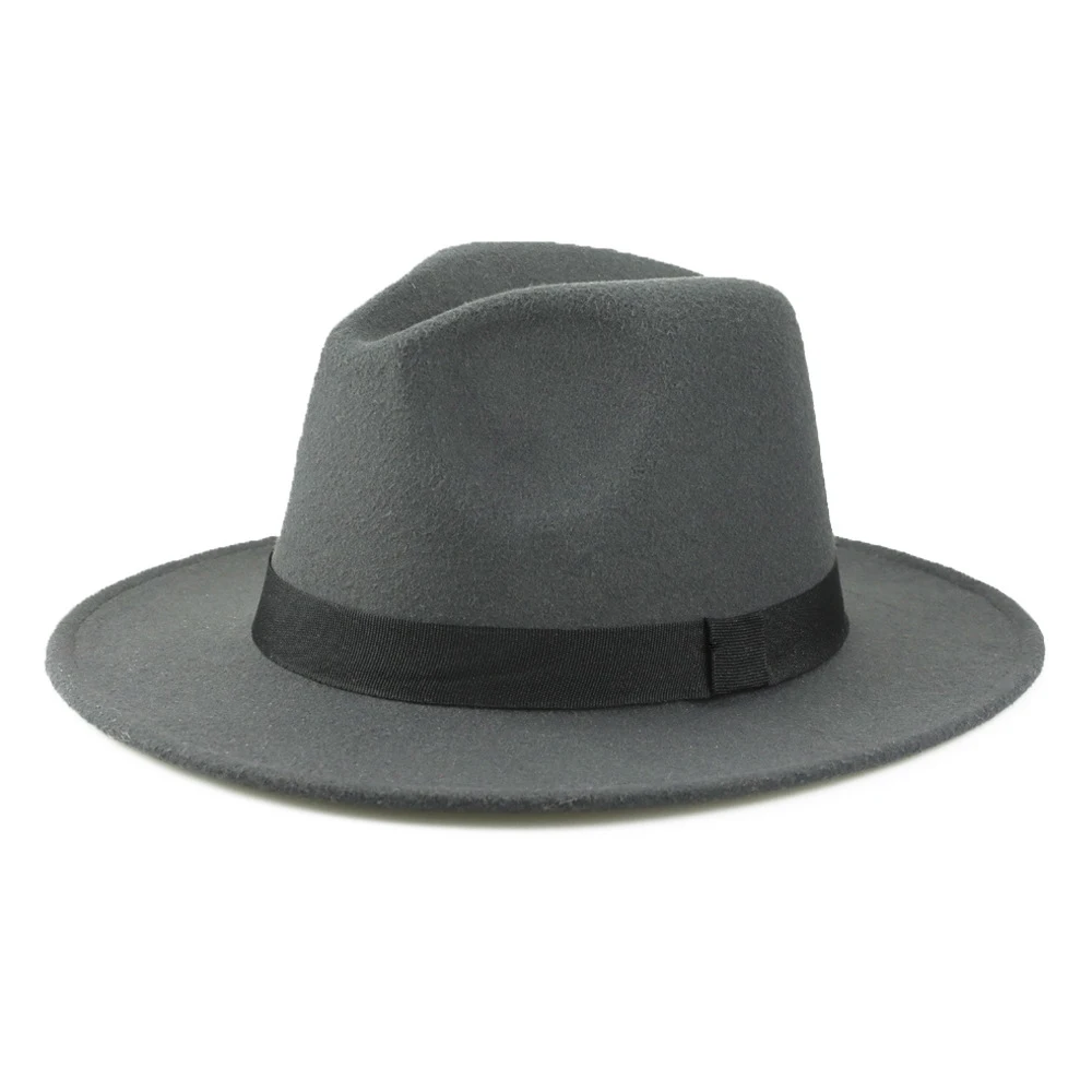 

Men Women Ribbon Band Belt Wide Brim Classic Felted Cap Vintage British Elegant Fascinator Jazz Winter Women's Felt Fedora Hat