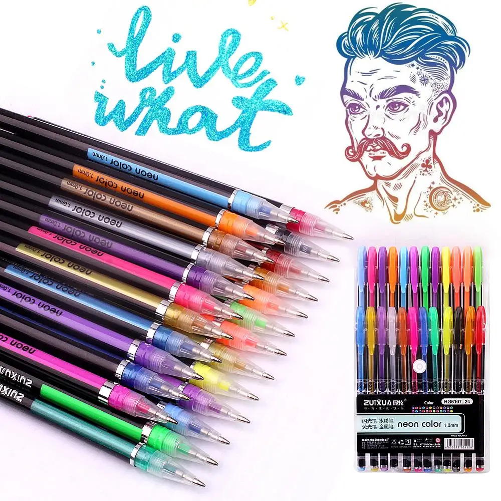 

Stationery Gel Pens Set - Kids Colouring Set - 24 Rainbow Stationery Drawing Kit