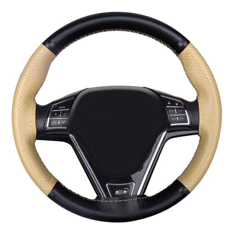 Beige A DIY Автомобильный руль оплетка воловья кожа красочные сплайсинга спортивный стиль из натуральной кожи чехол на руль - Название цвета: Beige A