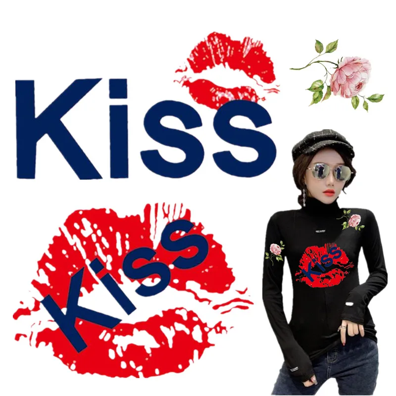 Нашивка странные вещи ПВХ Красные Губы Поцелуй железо на переводе одежды