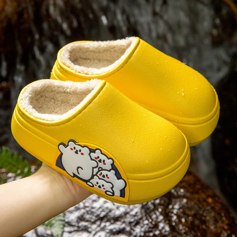Children's Waterproof Cotton Slippers for Boys and Girls Autumn and Winter Indoor Cartoon Cute Thick Bottom Home Cotton Slippers